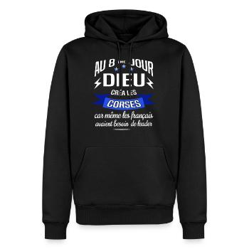 Les corses - Sweat à capuche Premium bio Homme - noir - Devant - Nico (187cm)