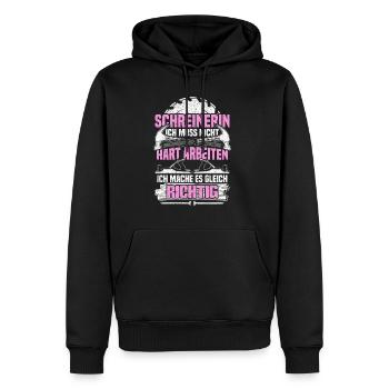 Schreinerin ich muss nicht hart arbeiten - Männer Premium Bio Hoodie - Schwarz - Vorne - Nico (187cm)