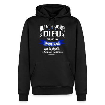 Les occitans - Sweat à capuche Premium bio Homme - noir - Devant - Nico (187cm)