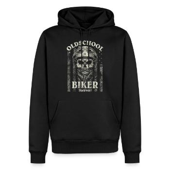 Old School Biker Forever I Motorrad Bike Totenkopf - Männer Premium Bio Hoodie - Schwarz - Vorne - Nico (187cm)
