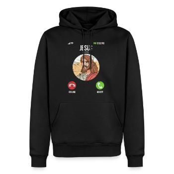 Jésus appelle - Jésus appelle un cadeau drôle - Sweat à capuche Premium bio Homme - noir - Devant - Nico (187cm)