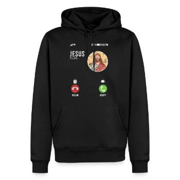Jésus appelle - Jésus appelle un cadeau drôle - Sweat à capuche Premium bio Homme - noir - Devant - Nico (187cm)