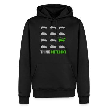 Think Different Elektroauto E-Auto Spruch I Klima - Männer Premium Bio Hoodie - Schwarz - Vorne - Nico (187cm)