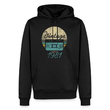 Cassette vintage 1981 Cadeau 40e anniversaire - Sweat à capuche Premium bio Homme - noir - Devant - Nico (187cm)