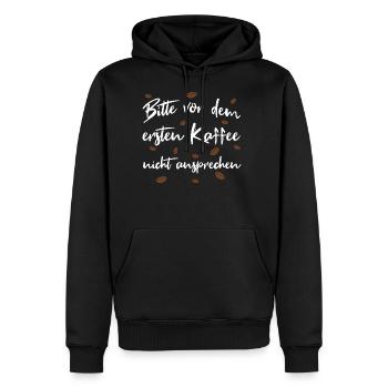Bitte vor dem ersten Kaffee nicht ansprechen - Männer Premium Bio Hoodie - Schwarz - Vorne - Nico (187cm)