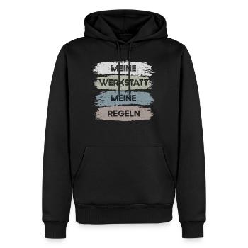 Meine Werkstatt - Männer Premium Bio Hoodie - Schwarz - Vorne - Nico (187cm)