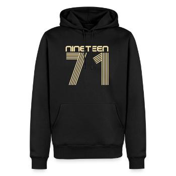 Nineteen 71 T-Shirt 50. Geburtstag 1971 - Männer Premium Bio Hoodie - Schwarz - Vorne - Nico (187cm)