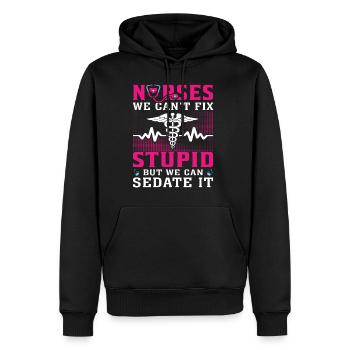Nurses we can’t fix stupid but we can sedate it - Sweat à capuche Premium bio Homme - noir - Devant - Nico (187cm)