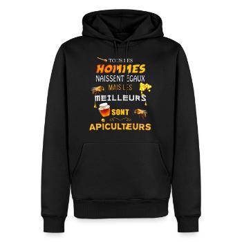 t shirt apiculture abeille miel - Sweat à capuche Premium bio Homme - noir - Devant - Nico (187cm)