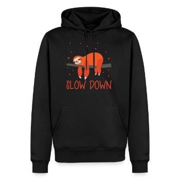 Sloth Slow Down - Männer Premium Bio Hoodie - Schwarz - Vorne - Nico (187cm)
