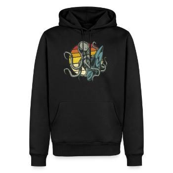 Retro Vintage Oktopus Surfer Style Outfit - Männer Premium Bio Hoodie - Schwarz - Vorne - Nico (187cm)