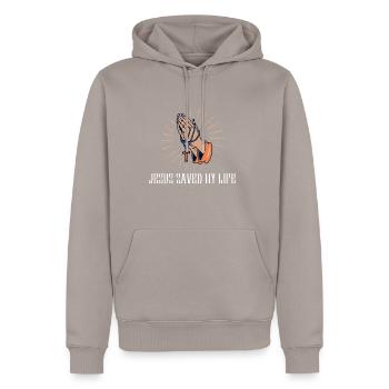God Jesus Saved my Live Cross Religious - Sweat à capuche Premium bio Homme - taupe - Devant - Nico (187cm)