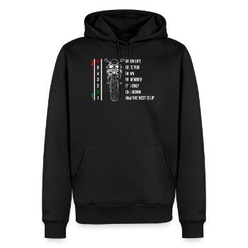 Motorbike Motorcycle Gears When Life Gets You Down - Männer Premium Bio Hoodie - Schwarz - Vorne - Nico (187cm)