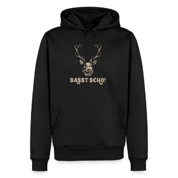 Basst Scho Geweih, Jagen, Jäger - Männer Premium Bio Hoodie - Schwarz - Vorne - Nico (187cm)