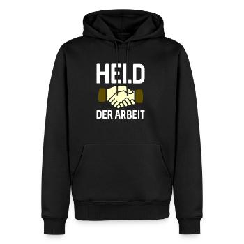 Held Der Arbeit Parole DDR Ostdeutschland - Männer Premium Bio Hoodie - Schwarz - Vorne - Nico (187cm)