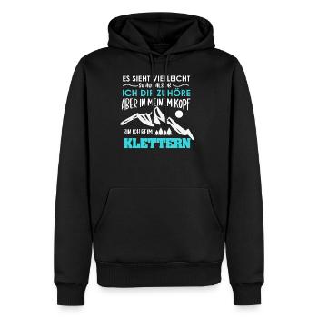 In meinem Kopf bin ich beim Klettern - Klettern - - Männer Premium Bio Hoodie - Schwarz - Vorne - Nico (187cm)