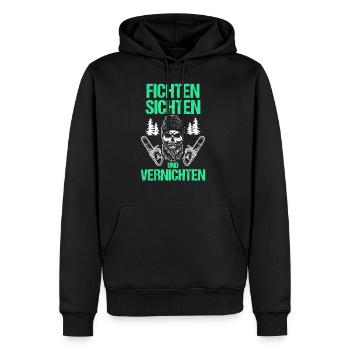 Fichten sichten und vernichten, Holzfäller, Waldar - Männer Premium Bio Hoodie - Schwarz - Vorne - Nico (187cm)