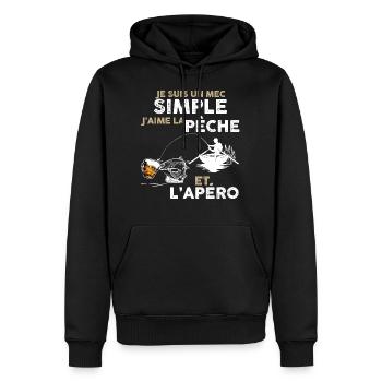 Pêcheur cool, apéro bière humour papy, papa pêche - Sweat à capuche Premium bio Homme - noir - Devant - Nico (187cm)