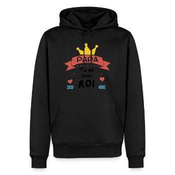 Papa tu es mon roi - Sweat à capuche Premium bio Homme - noir - Devant - Nico (187cm)