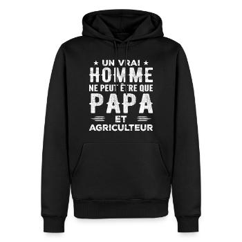 Ein echter Mann ist nur ein Vater und ein Bauer - Männer Premium Bio Hoodie - Schwarz - Vorne - Nico (187cm)