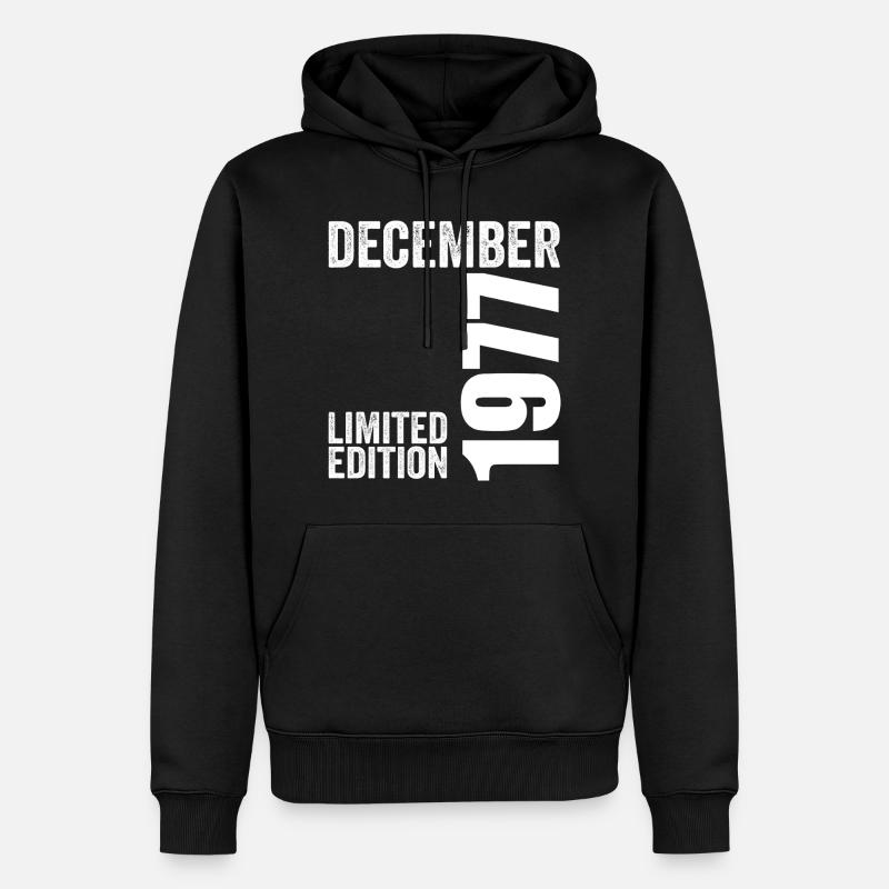 Cadeau Anniversaire Rétro - Décembre 1977 - Sweat à capuche Premium bio Homme - noir