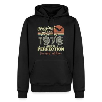 Anniversaire février 1976 - Sweat à capuche Premium bio Homme - noir - Devant - Nico (187cm)