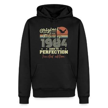 Anniversaire février 1984 - Sweat à capuche Premium bio Homme - noir - Devant - Nico (187cm)