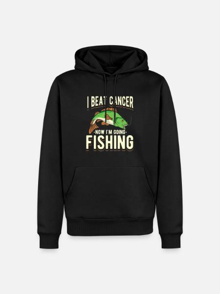 Vencí al cáncer ahora voy a pescar al pescador Fischer - Sudadera con capucha prémium ecológica para hombre - negro