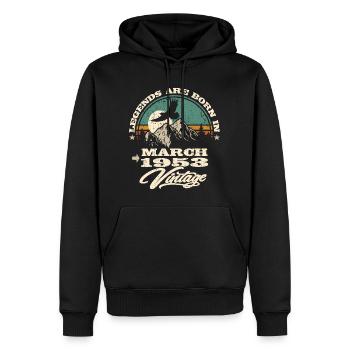 Legends are born in March 1953 - Men’s Premium Organic Hoodie - black - Front - Nico (187cm)