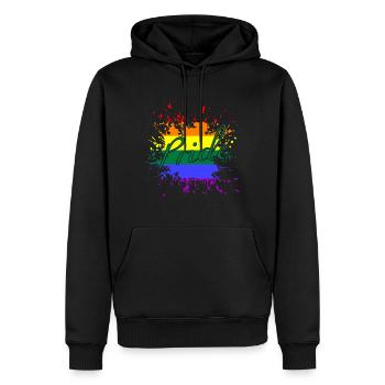 LGBTQ, Regenbogen, Pride, CSD - Männer Premium Bio Hoodie - Schwarz - Vorne - Nico (187cm)