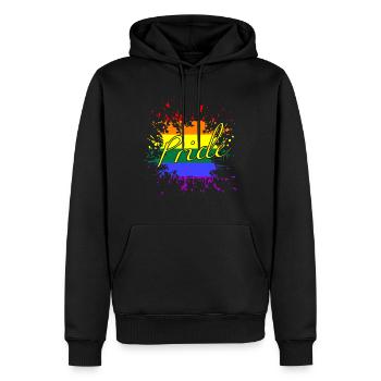 LGBTQ CSD PRIDE MONTH REGENBOGEN SPLASH - Männer Premium Bio Hoodie - Schwarz - Vorne - Nico (187cm)