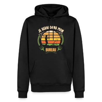 je serai dans mon bureau - Sweat à capuche Premium bio Homme - noir - Devant - Nico (187cm)