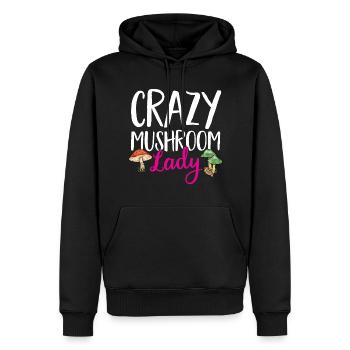Chasse aux champignons, champignons, morilles, cueillette de champignons, cueillette de champignons - Sweat à capuche Premium bio Homme - noir - Devant - Nico (187cm)