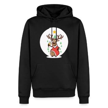 Weihnachtsshirt Männer Lustiges Rentier mit Bier - Männer Premium Bio Hoodie - Schwarz - Vorne - Nico (187cm)