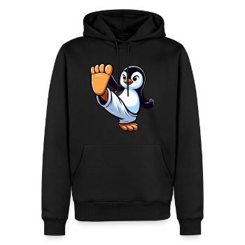 Cool pingouin dessin animé Karaté Sportif - Sweat à capuche Premium bio Homme - noir - Devant - Nico (187cm)