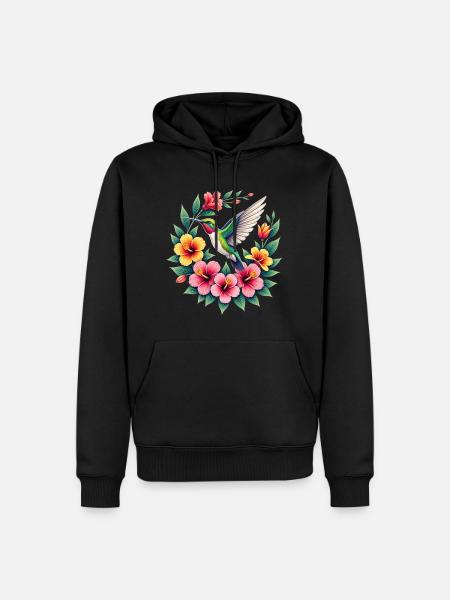 Adore Colibris Coloré Fleurs Colibri - Sweat à capuche Premium bio Homme - noir
