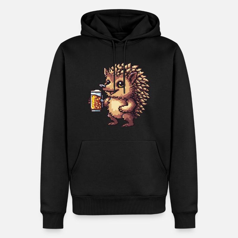 Igel Pixel Bier - Männer Premium Bio Hoodie - Schwarz