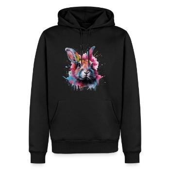 Rabbit Bunny Splash Watercolour - Men’s Premium Organic Hoodie - black - Front - Nico (187cm)