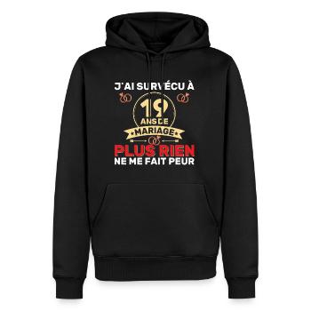 19 Ans De Mariage Noces De Coton Cadeau Mari 19eme - Sweat à capuche Premium bio Homme - noir - Devant - Nico (187cm)