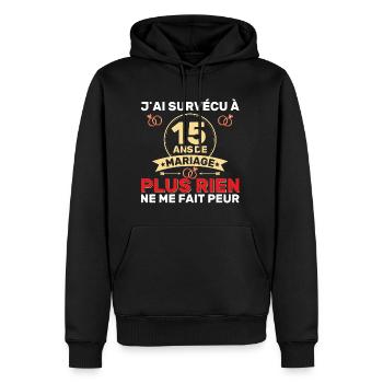 15 Ans De Mariage Noces De Coton Cadeau Mari 15eme - Sweat à capuche Premium bio Homme - noir - Devant - Nico (187cm)