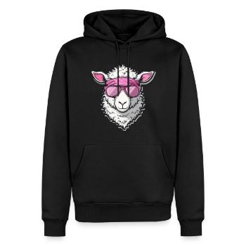 Cooles Schaf mit rosa Sonnenbrille und Stirnband - Männer Premium Bio Hoodie - Schwarz - Vorne - Nico (187cm)