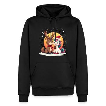 Einhorn & Rentier mit Schneeflocken Weihnachten - Männer Premium Bio Hoodie - Schwarz - Vorne - Nico (187cm)