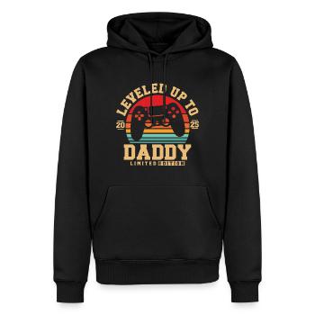 Promu papa en 2025 - Sweat à capuche Premium bio Homme - noir - Devant - Nico (187cm)
