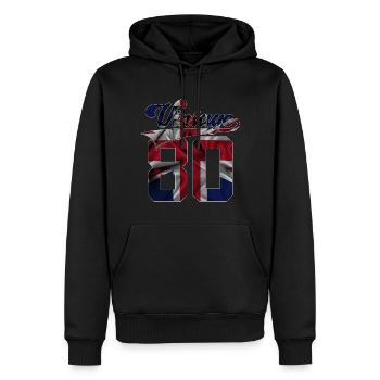 46E ANNIVERSAIRE BRITANNIQUE ANNÉES 1980 - Sweat à capuche Premium bio Homme - noir - Devant - Nico (187cm)
