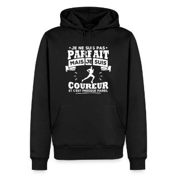 Pas parfait mais je suis coureur - Sweat à capuche Premium bio Homme - noir - Devant - Nico (187cm)