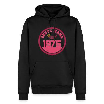 1975 - Sweat à capuche Premium bio Homme - noir - Devant - Nico (187cm)