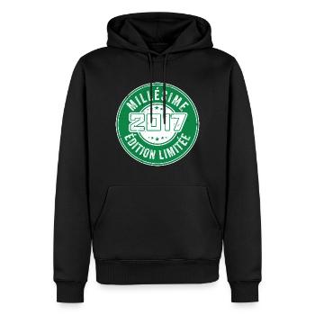 Millésime 2017 | édition limitée Anniversaire 2017 - Sweat à capuche Premium bio Homme - noir - Devant - Nico (187cm)