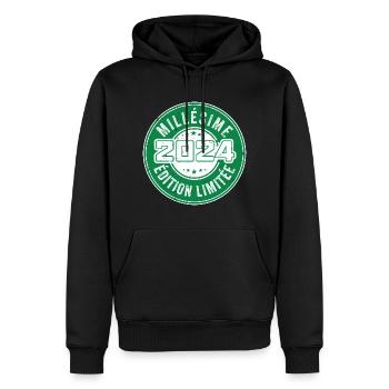 Millésime 2024 | édition limitée Anniversaire 2024 - Sweat à capuche Premium bio Homme - noir - Devant - Nico (187cm)