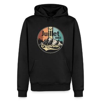 Juillet 1963 Anniversaire Juillet 1963 Juillet - Sweat à capuche Premium bio Homme - noir - Devant - Nico (187cm)