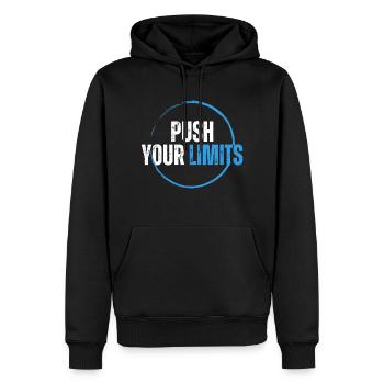PUSH YOUR LIMITS - Motivation - Männer Premium Bio Hoodie - Schwarz - Vorne - Nico (187cm)